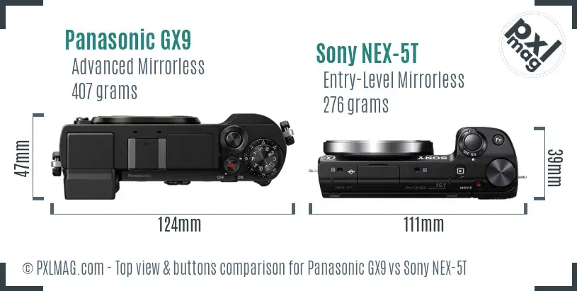 Panasonic GX9 vs Sony NEX-5T top view buttons comparison