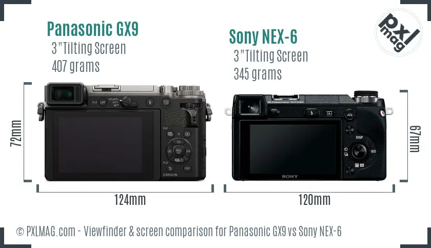 Panasonic GX9 vs Sony NEX-6 Screen and Viewfinder comparison