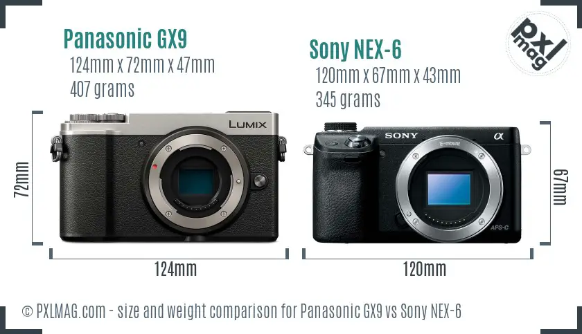 Panasonic GX9 vs Sony NEX-6 size comparison