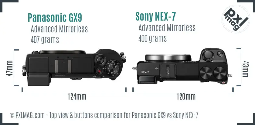 Panasonic GX9 vs Sony NEX-7 top view buttons comparison
