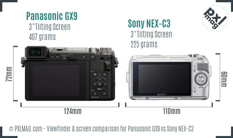 Panasonic GX9 vs Sony NEX-C3 Screen and Viewfinder comparison