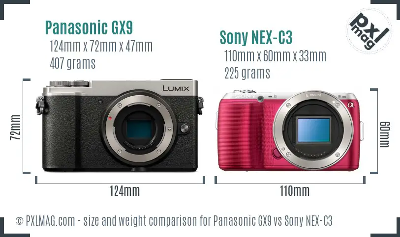 Panasonic GX9 vs Sony NEX-C3 size comparison