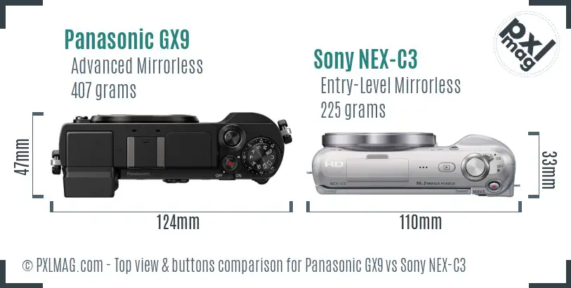 Panasonic GX9 vs Sony NEX-C3 top view buttons comparison