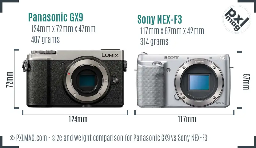 Panasonic GX9 vs Sony NEX-F3 size comparison