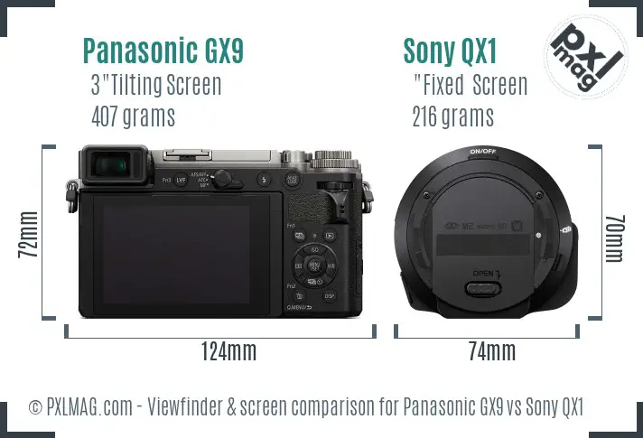 Panasonic GX9 vs Sony QX1 Screen and Viewfinder comparison