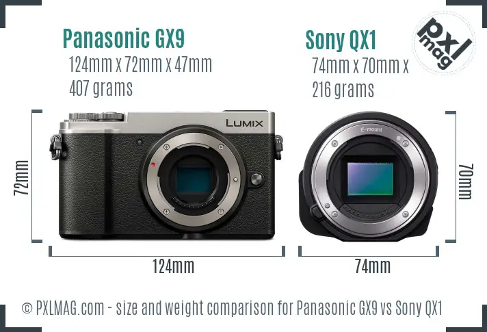 Panasonic GX9 vs Sony QX1 size comparison