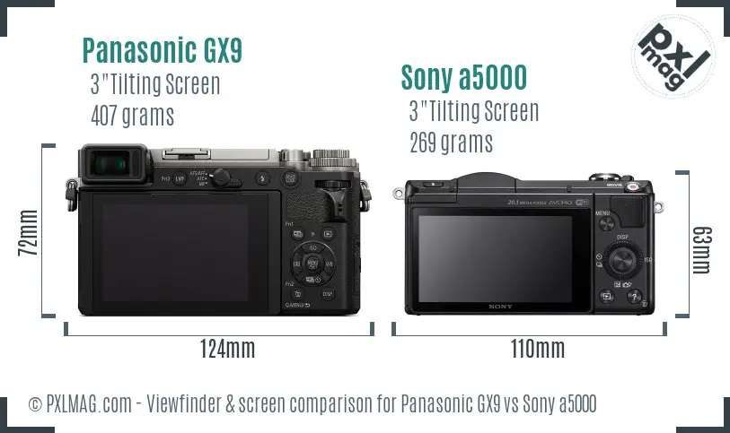 Panasonic GX9 vs Sony a5000 Screen and Viewfinder comparison