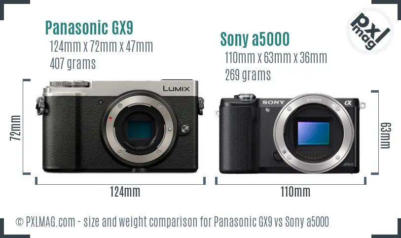 Panasonic GX9 vs Sony a5000 size comparison