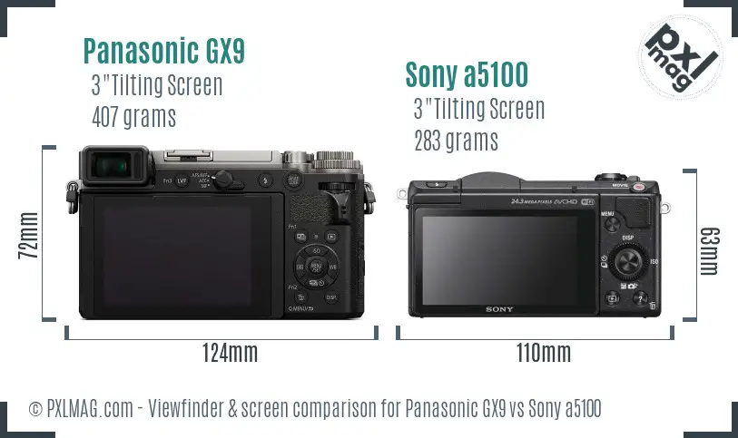 Panasonic GX9 vs Sony a5100 Screen and Viewfinder comparison