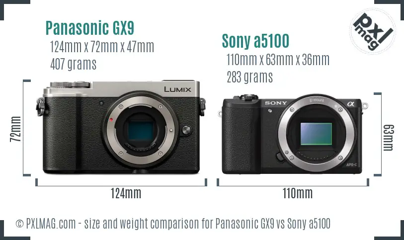 Panasonic GX9 vs Sony a5100 size comparison