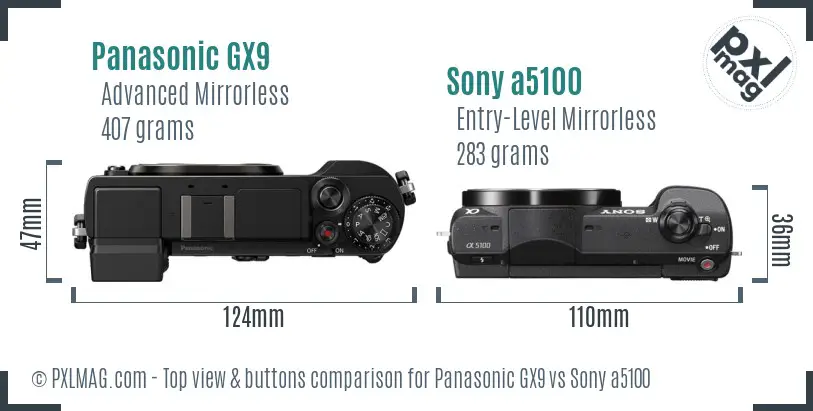 Panasonic GX9 vs Sony a5100 top view buttons comparison