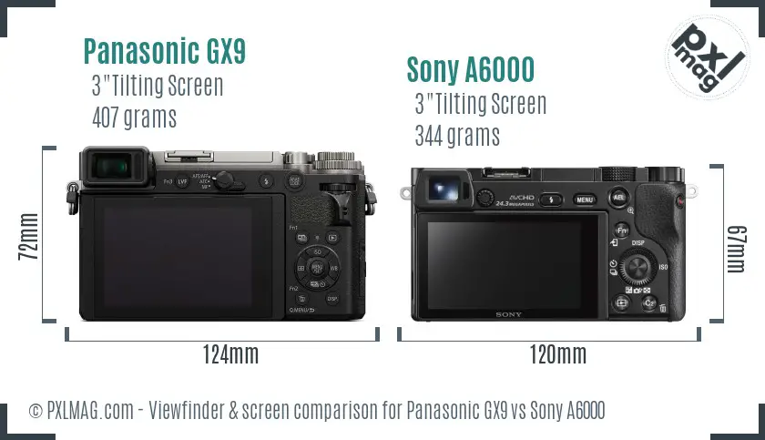 Panasonic GX9 vs Sony A6000 Screen and Viewfinder comparison