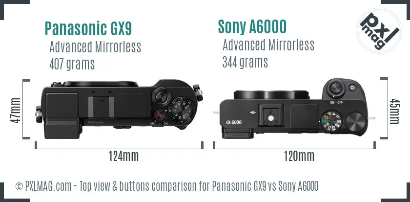 Panasonic GX9 vs Sony A6000 top view buttons comparison