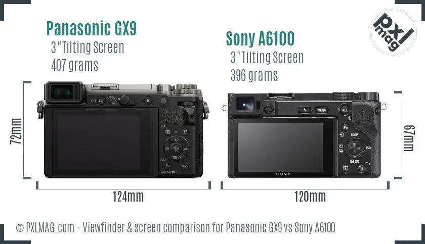 Panasonic GX9 vs Sony A6100 Screen and Viewfinder comparison