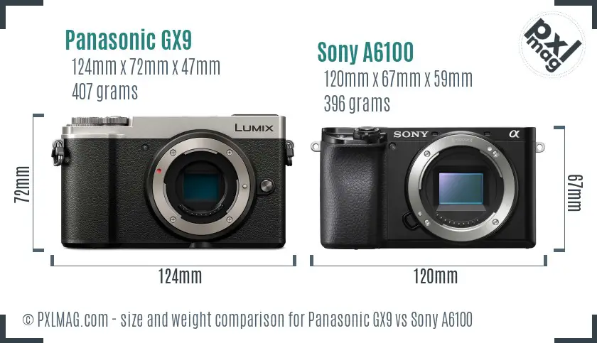 Panasonic GX9 vs Sony A6100 size comparison