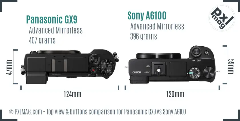 Panasonic GX9 vs Sony A6100 top view buttons comparison