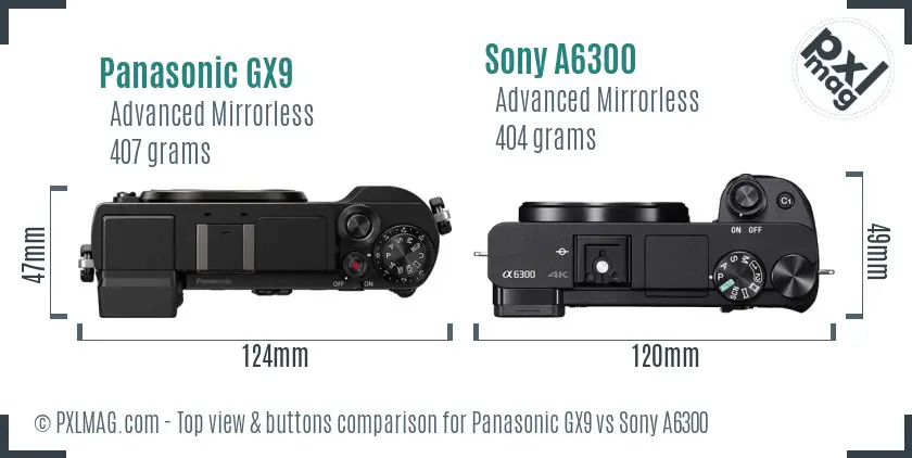 Panasonic GX9 vs Sony A6300 top view buttons comparison