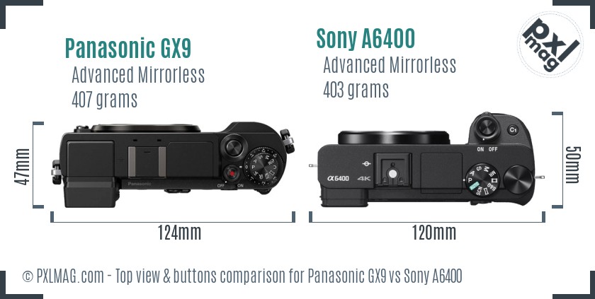 Panasonic GX9 vs Sony A6400 top view buttons comparison