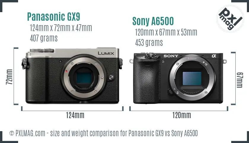 Panasonic GX9 vs Sony A6500 size comparison