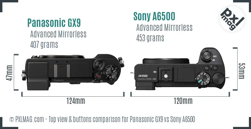 Panasonic GX9 vs Sony A6500 top view buttons comparison