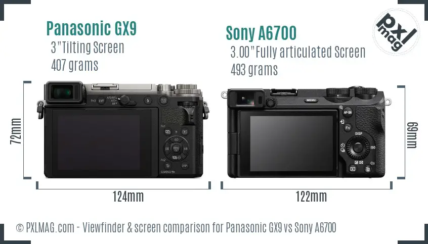 Panasonic GX9 vs Sony A6700 Screen and Viewfinder comparison