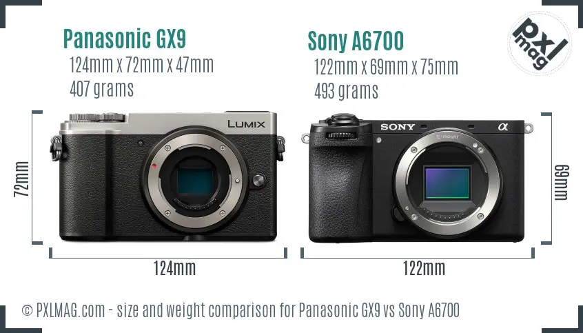 Panasonic GX9 vs Sony A6700 size comparison