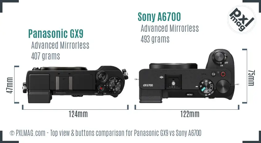 Panasonic GX9 vs Sony A6700 top view buttons comparison