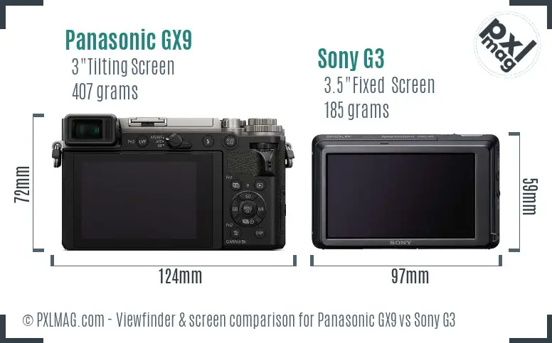 Panasonic GX9 vs Sony G3 Screen and Viewfinder comparison