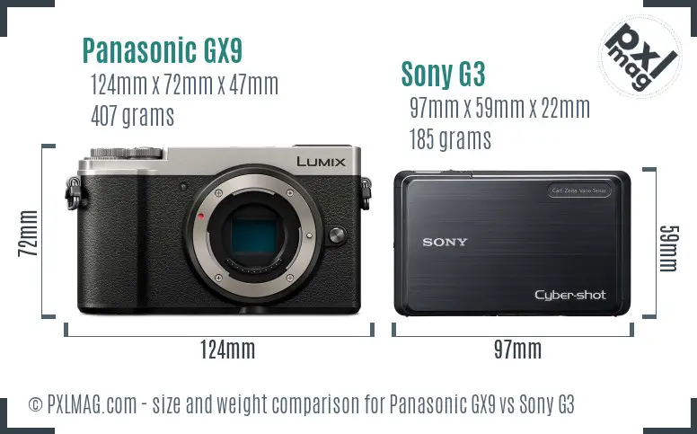 Panasonic GX9 vs Sony G3 size comparison