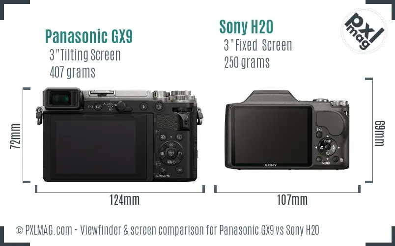 Panasonic GX9 vs Sony H20 Screen and Viewfinder comparison