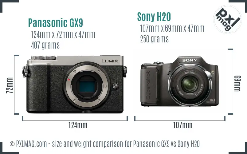 Panasonic GX9 vs Sony H20 size comparison