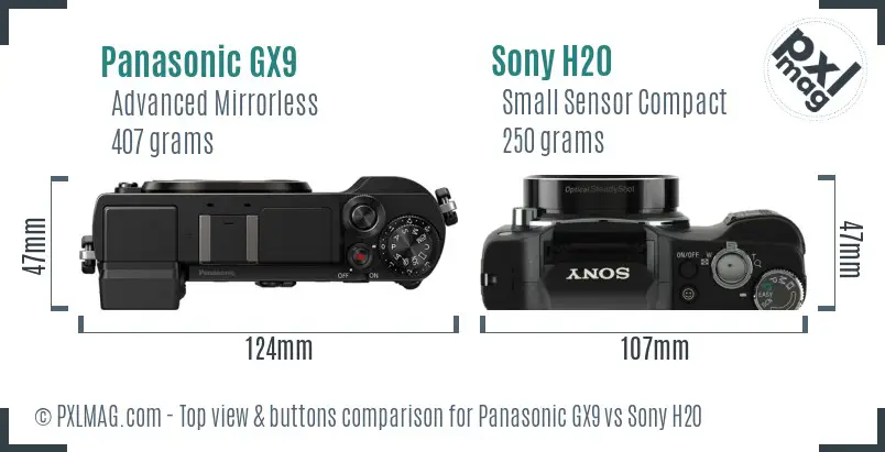 Panasonic GX9 vs Sony H20 top view buttons comparison