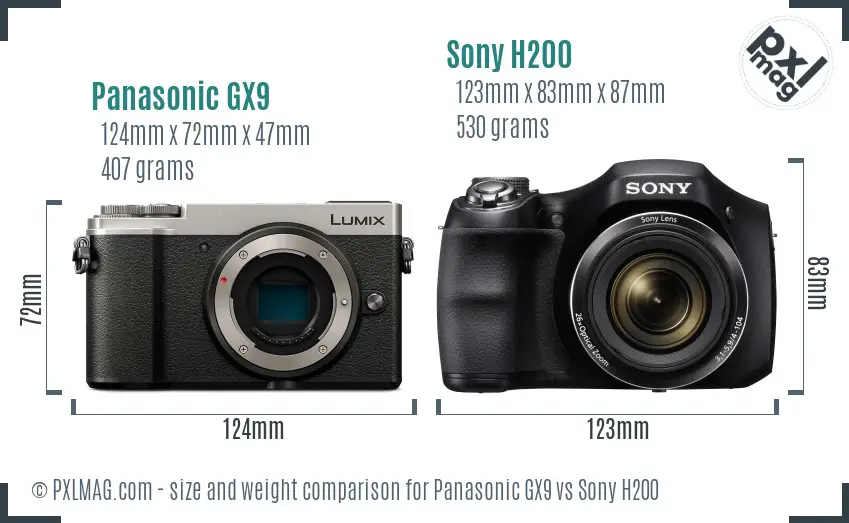 Panasonic GX9 vs Sony H200 size comparison