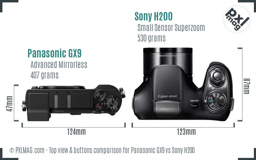 Panasonic GX9 vs Sony H200 top view buttons comparison