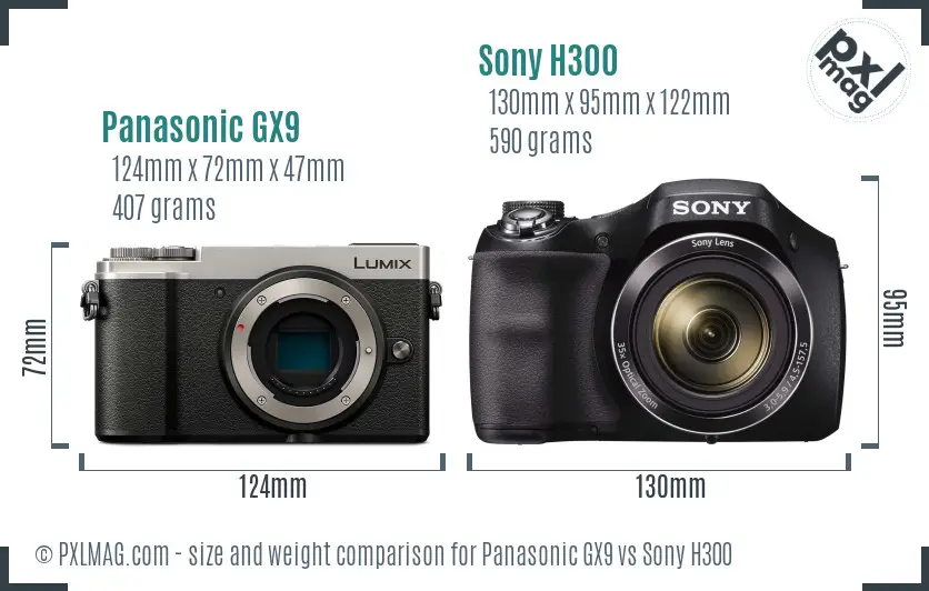 Panasonic GX9 vs Sony H300 size comparison