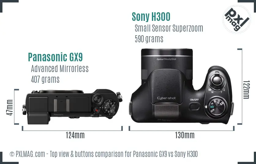 Panasonic GX9 vs Sony H300 top view buttons comparison
