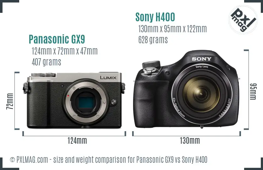 Panasonic GX9 vs Sony H400 size comparison