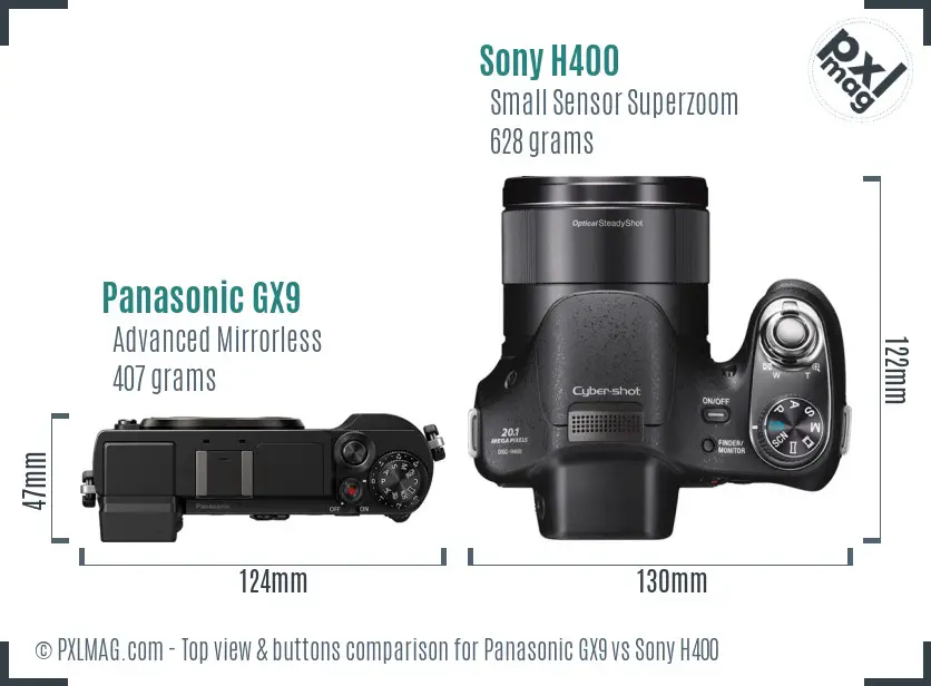 Panasonic GX9 vs Sony H400 top view buttons comparison