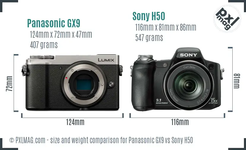 Panasonic GX9 vs Sony H50 size comparison