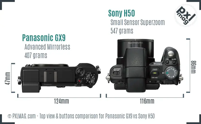 Panasonic GX9 vs Sony H50 top view buttons comparison