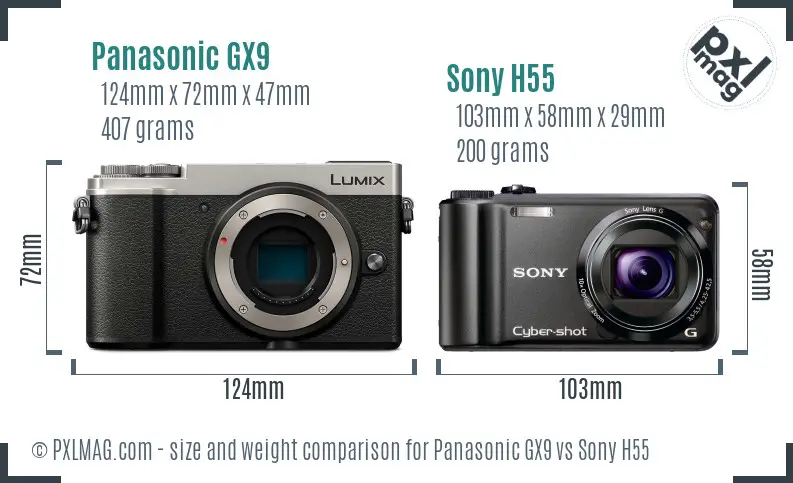 Panasonic GX9 vs Sony H55 size comparison
