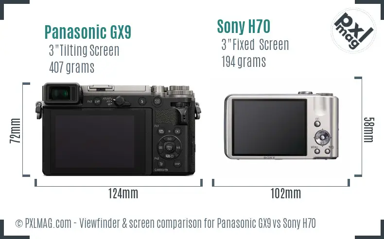 Panasonic GX9 vs Sony H70 Screen and Viewfinder comparison