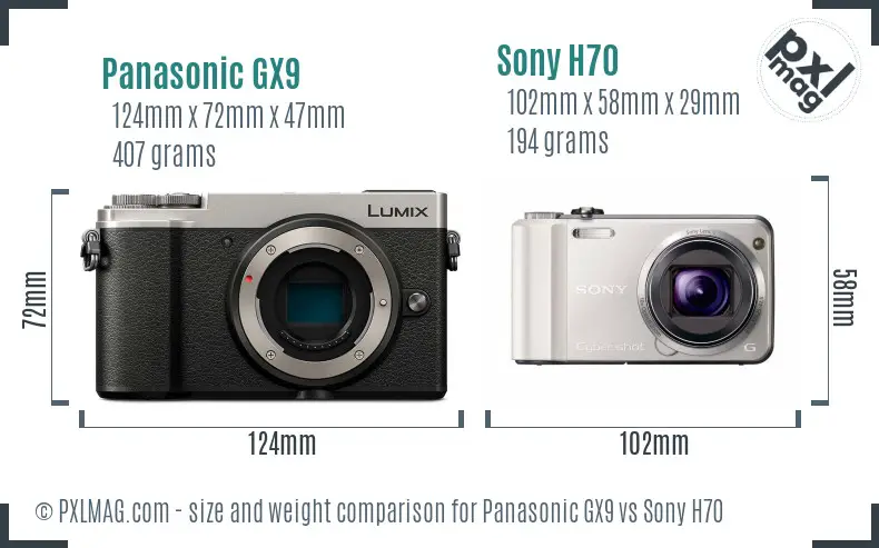 Panasonic GX9 vs Sony H70 size comparison