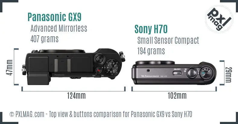 Panasonic GX9 vs Sony H70 top view buttons comparison