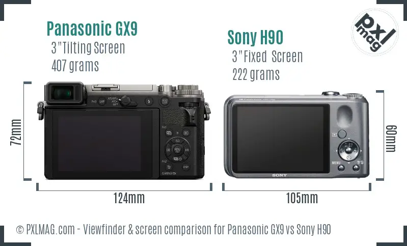 Panasonic GX9 vs Sony H90 Screen and Viewfinder comparison