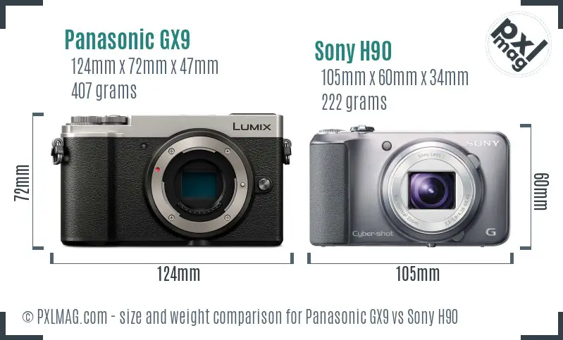 Panasonic GX9 vs Sony H90 size comparison
