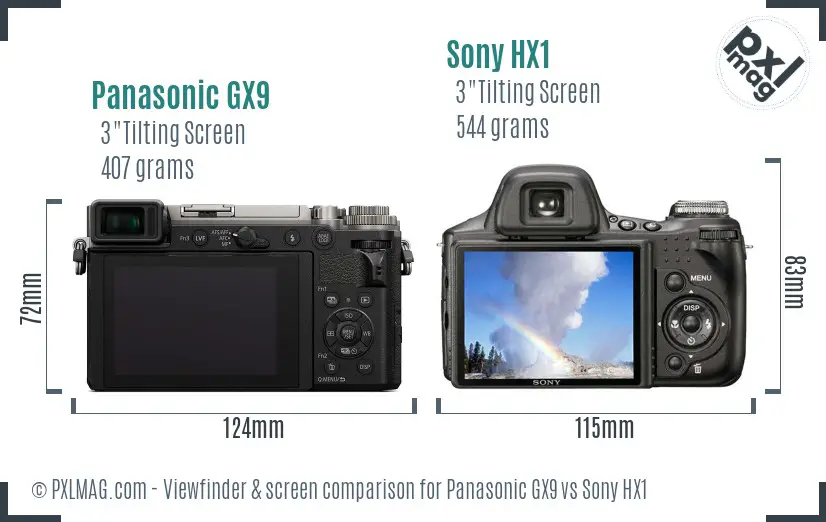 Panasonic GX9 vs Sony HX1 Screen and Viewfinder comparison