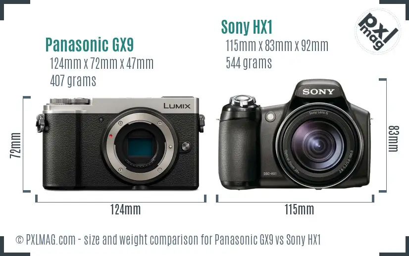 Panasonic GX9 vs Sony HX1 size comparison