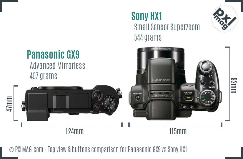 Panasonic GX9 vs Sony HX1 top view buttons comparison