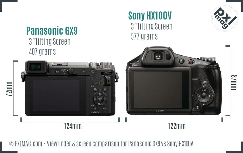 Panasonic GX9 vs Sony HX100V Screen and Viewfinder comparison